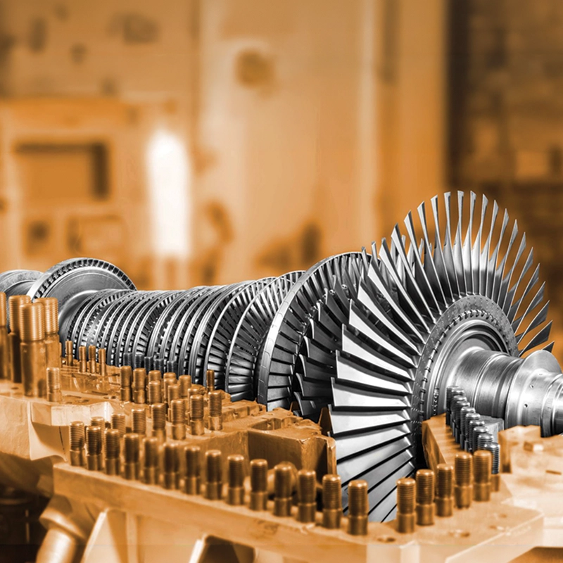 Steam turbine rotor on the assembly floor